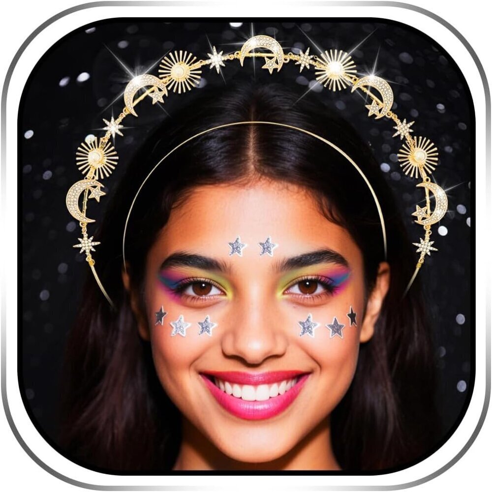 Goddess Halo Crown Headband Alloy Crystal Moon Stars Celestial Hair Accessory Wo